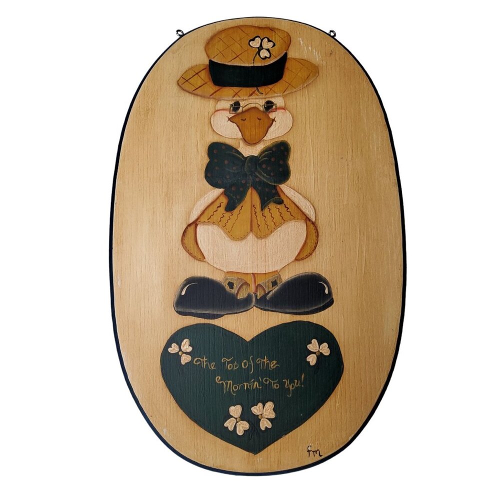 vintage 1992 oval hanging solid wood hand painted by FM 2 sided wall decor.